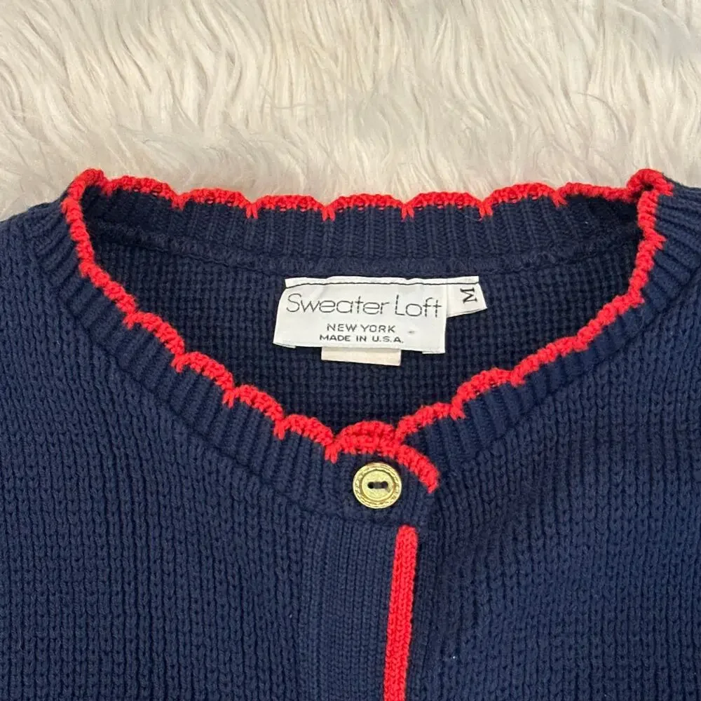 Vintage Christmas Cat Sweater Ugly Xmas Tree Dog Puff Sleeve Chunky Cardigan 90s - Picture 5 of 8